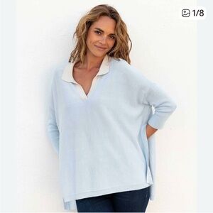 Mersea Catalina Polo boxy Sweater One Size boho lagenlook blue